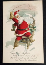 Santa on Dog Sled with Whip Sleighbells Gibson Art Co Unused UNP Postcard c1920s - £11.95 GBP