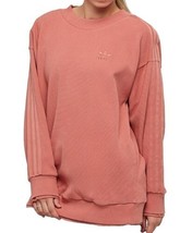 Adidas Sweatshirt Wmn Dusty Pink Longline Waffle Knit Heavyweight 3 Stripe SZ M - £32.47 GBP