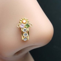 Cute Indian Vertical Style Gold Plated Women Nose Stud CZ Twisted nose ring - £11.96 GBP