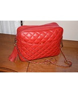 Vintage red Italian leather quilted leather bag gold chain strap purse - £158.26 GBP