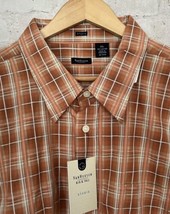 Van Heusen Shirt Men 3XL Plaid Big &amp; Tall Studio Long Sleeve NEW Orange Tan - £26.62 GBP