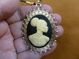 CA20-123) RARE African American LADY black + ivory CAMEO brass pendant necklace - £27.85 GBP