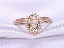 1.5Ct Oval Cut Peach Morganite &amp; Diamond Halo Vintage Ring in 14k Rose Gold Over - £63.15 GBP