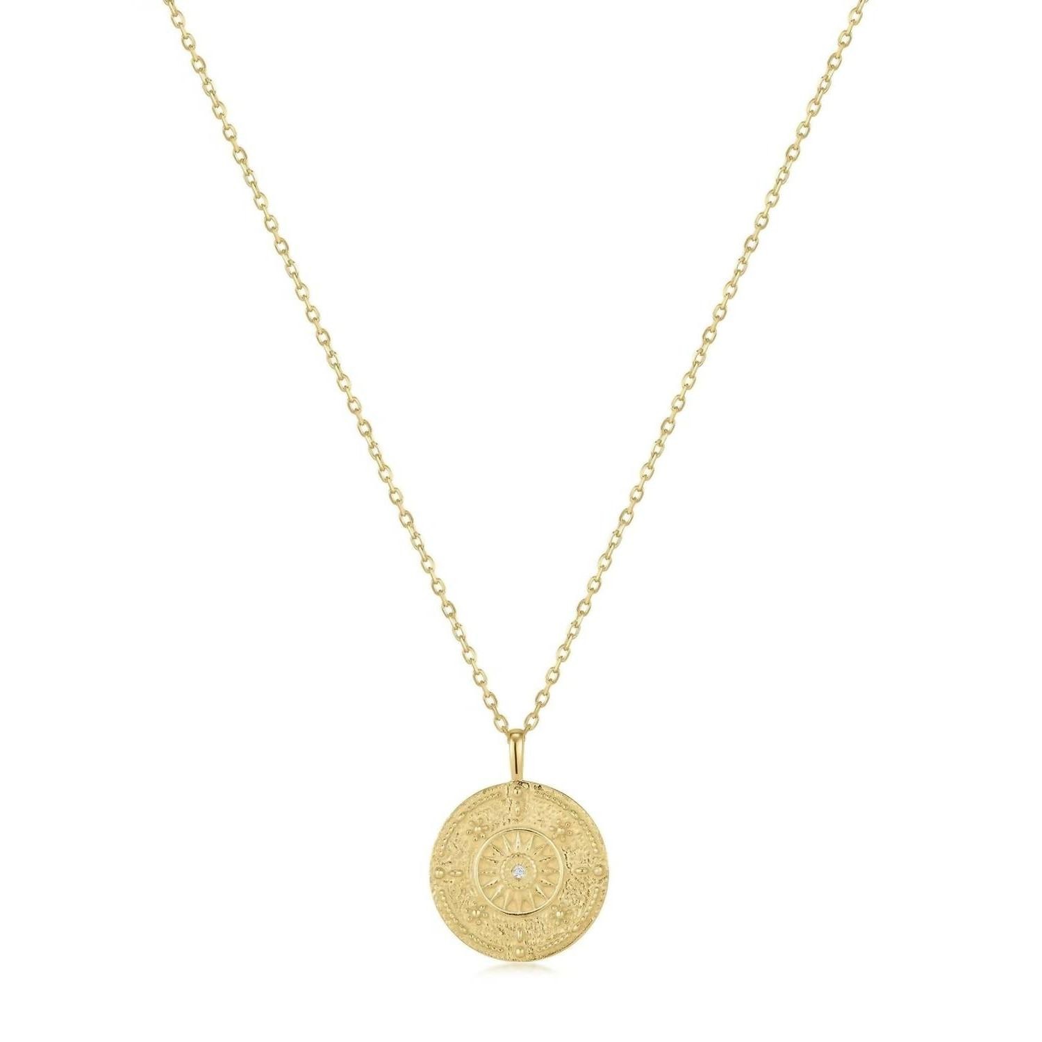 Eklexic Women&#39;s Round Sun Pendant With Cubic Zirconia Center Stone Necklace - $61.38