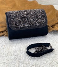 Zari Handwork Sling Bag, wedding, reception, hand clutch, gold chain, pa... - £56.58 GBP