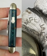 EARLIEST TANG STAMP!  Imperial Knife Co pocket knife folding GREEN SWIRL... - $921.24 MXN