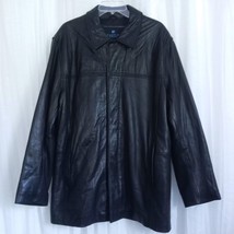 Kenneth Cole Reaction Black Leather Coat Zip Front Lined Mid Length Men Medium - £90.39 GBP