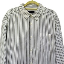 Claiborne Button Up Shirt Mens Size 2XL White Striped Long Sleeve 19.5 Inch - $11.54