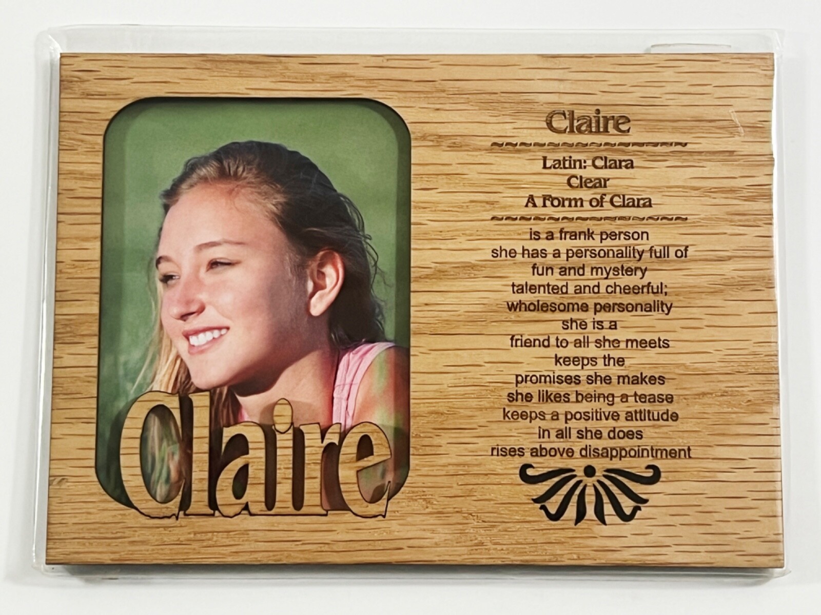 CLAIRE Personalized Name Profile Laser Engraved Wood Picture Frame Magnet - $9.90