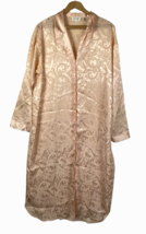 Vintage Nightgown Sleepshirt Midi Length Button Front Satiny Peach Pink ... - $49.83