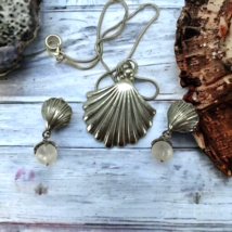 Vintage Sea Shell necklace clip earring set Beach Boho metal statement - £19.71 GBP