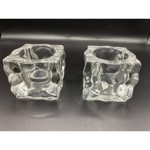 Set of 2 Partylite GLACIER Square Ice Clear Glass Tealight Candle Holders P0279 - £9.25 GBP