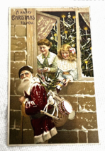 Skinny Santa Walking by Window Children Taking Toys From Pack Christmas ... - £7.78 GBP