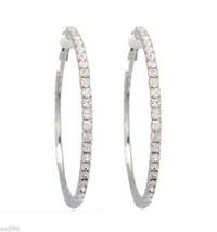 1 Pair Silver Clip On Rhinestone Hoop Earrings,X Large  2 1/2&quot; Or 65 MM - £7.80 GBP
