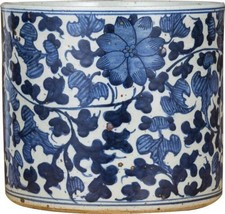 Orchid Pot Planter Dynasty Twisted Peony Floral Large Ink Blue Ceramic Handmade - £183.01 GBP