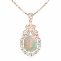 ANGARA Floating Opal and Diamond Halo Pendant with Butterfly Motif in 14K Gold - £1,002.00 GBP