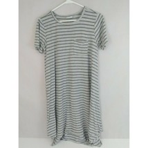LulaRoe Jessie Short Sleeve Gray Striped Oversized Hi Low Shirt Dress Si... - $206.22 MXN