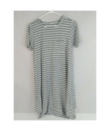LulaRoe Jessie Short Sleeve Gray Striped Oversized Hi Low Shirt Dress Si... - $10.88