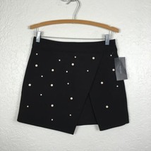 Zara Basic Collection Mini Skirt Womens Medium Black Faux Pearl Asymmetrical Hem - £39.51 GBP