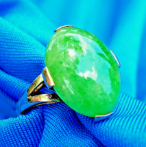 Earth mined Green Jade Deco Engagement Ring 14k Gold Antique Solitaire Size 8.5 - £14,162.30 GBP