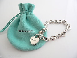 Tiffany &amp; Co Silver Mom Heart Padlock Charm Bracelet Open Links Gift Pou... - £398.07 GBP