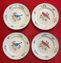 Vintage Tienshan bread or salad plates with birds cardinals bluebirds set of 4 - £9.59 GBP