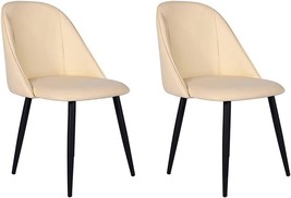 Set Of 2 Cream Beige Gia Groovy Armless Upholstered Side Dining Chairs With - £92.41 GBP