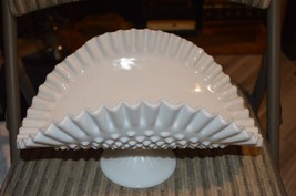 Fenton BANANA BOWL PLATE Hobnail White Milk Glass Pedestal Ruffled Crimp... - £38.36 GBP