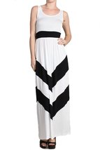 Full Length Sleeveless Scoop Neck Chevron Striped Maxi Dress (Medium) - £19.61 GBP