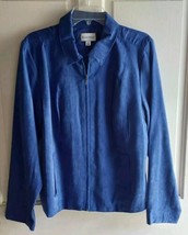 Studio Works Faux Suede Zip Up Blazer Jacket Size 16 Blue Vintage NWT Wo... - $32.43