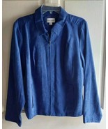 Studio Works Faux Suede Zip Up Blazer Jacket Size 16 Blue Vintage NWT Wo... - $32.43