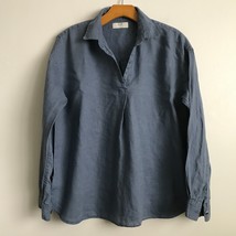 Uniqlo Linen Shirt Women M Blue Long Sleeve Collar Popover Casual Coastal Preppy - £25.74 GBP