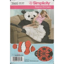 Simplicity 3955 Animal Fleece Throw Pattern Panda, Ladybug, Clown Fish Uncut - £19.50 GBP