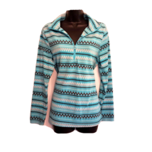 Exertek Quarter Zip Fleece Top Knit Sweater Shirt size Medium Blue Zig Z... - $19.72