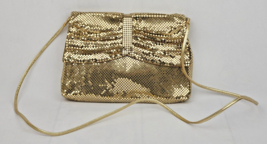 Vtg Whiting and Davis Gold Mesh Clutch Removable Shoulder Strap Front Flap USA - £36.99 GBP