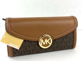 New Michael Kors Fulton Wallet Brown  Monogram Continental Flap Clutch  W14 - £83.48 GBP