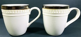 Food Network White Biscotti Farmhouse Coffee Mugs 4.5&quot; x 5.5&quot; Set of 2 - $18.69