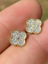 0.25Ct Delicate Moissanite Set Clover Stud Earrings in 14K Yellow Gold Over 925 - £29.73 GBP