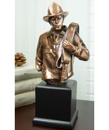 Fireman Carrying Fire Fighter Hose Reel Portrait Bust On Trophy Base Statue - $1,903.76 MXN