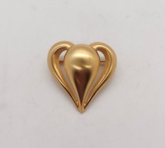 Vintage AK Anne Klein Brushed Gold Heart Brooch Pin Abstract Love - £10.44 GBP
