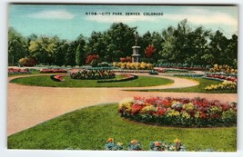 City Park Statue Flowers Denver Colorado Linen Postcard Vintage Post Card Unused - £10.70 GBP