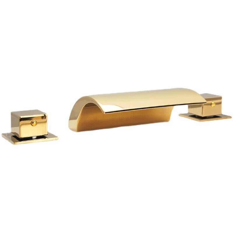 Gold PVD 3 pcs widespread Waterfall Bathroom Bath Roman Tub Faucet squar... - $158.39