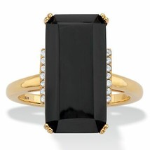 PalmBeach Jewelry Gold-Plated Silver Emerald Cut Black Onyx and White Topaz Ring - £47.80 GBP