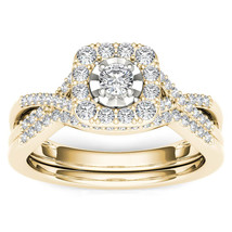 Authenticity Guarantee 
10K Yellow Gold 0.40 Ct Diamond Halo Engagement Ring Set - £527.56 GBP