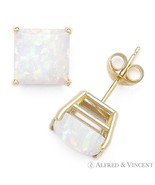 Fiery White Square Cabochon Lab-Created Opal Studs 14k Yellow Gold Stud ... - $2,412.55 MXN+