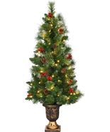 Pre-LIt LED Christmas Pine Tree Topiary Planter Urn Outdoor Holiday Deco... - $55.76 CAD