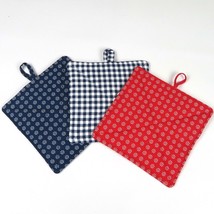 NEW- Set of 3 handmade potholders, Country Red and Blue - £15.33 GBP