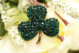 St. Patrick&#39;s Day Rhinestones Three Leaf Clover Pin Brooch Crystal Shamrock Pin - £16.06 GBP