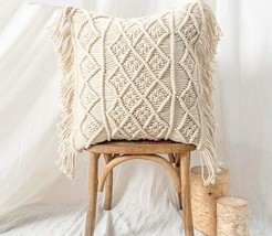 Cushion Cover Macrame Hand-Woven Knitted Square Pillow 20 inches  - set of 2 - £48.13 GBP