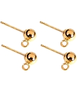 4 14K Gold Ball Stud Earrings With Loop Jewelry Piercing 4mm - $4,746.38 MXN